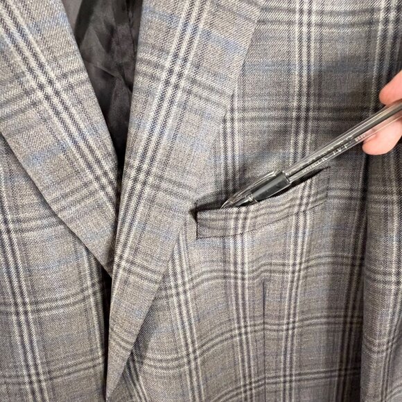 Joseph & Feiss Gold Mens Plaid Blazer Classic Fit 44R Wool Blend Gray Career - Picture 5 of 16